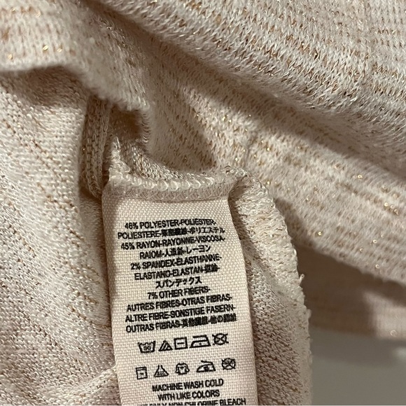 Free People Palmer Shimmer Striped Cowl Neck Knit Top Ivory Gold S - Picture 5 of 6